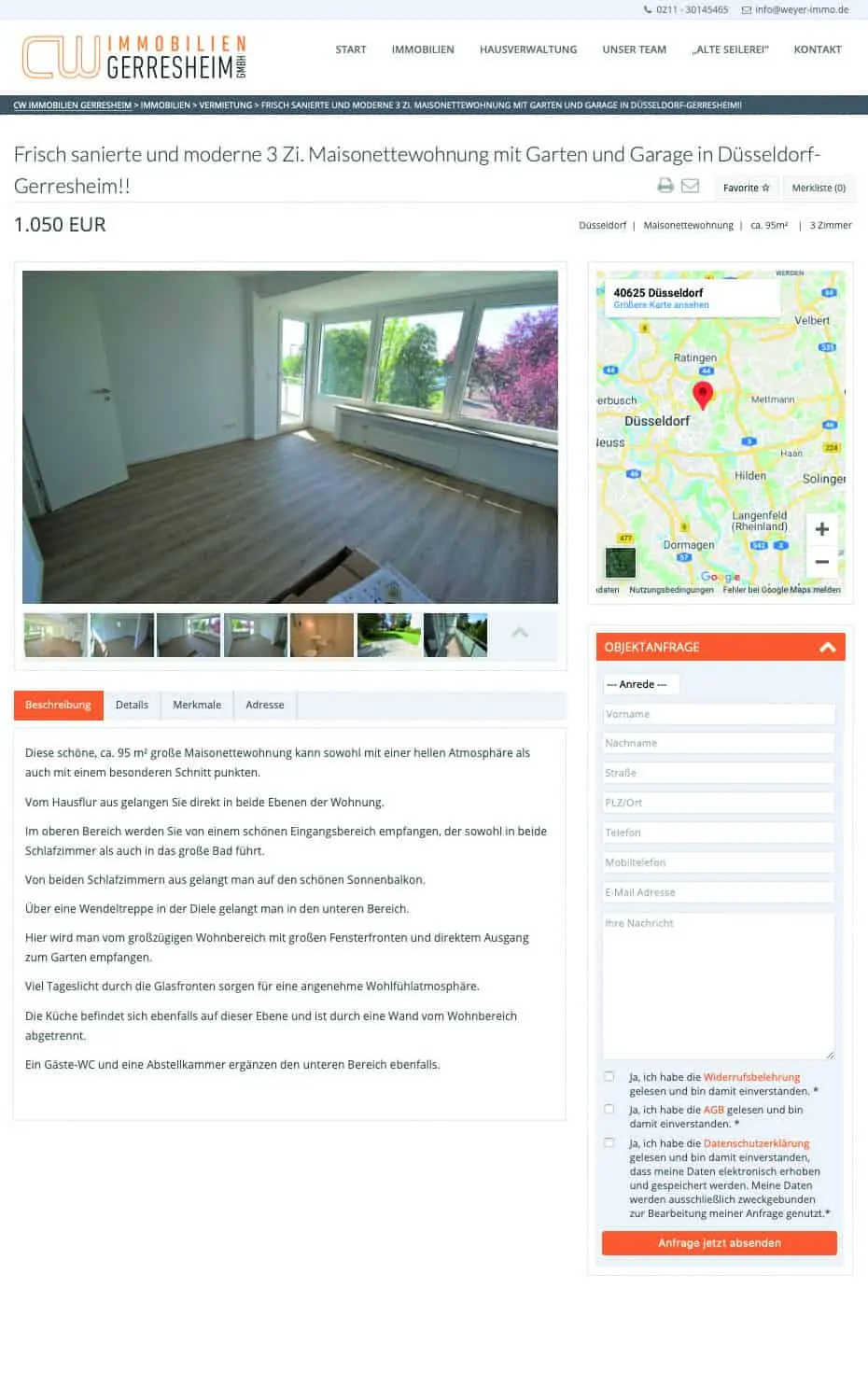 Relaunch Webseite Immobilienangebote für CW Immobilien Gerresheim von Kommercial Werbeagentur
